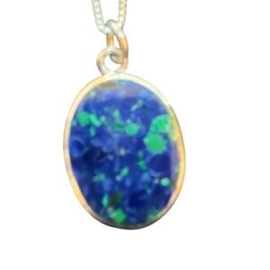 Eliat Cabochon Stone Pendant on 18" Sterling Silver Chain Vintage Necklace